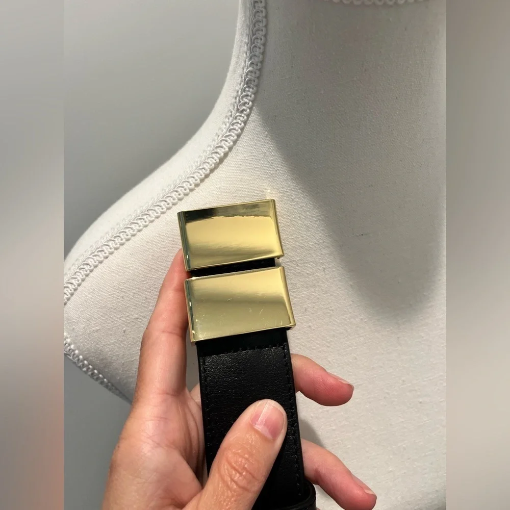 J Crew Double buckle belt in Italian leather Black Small shiny gold hardware - Picture 7 of 13